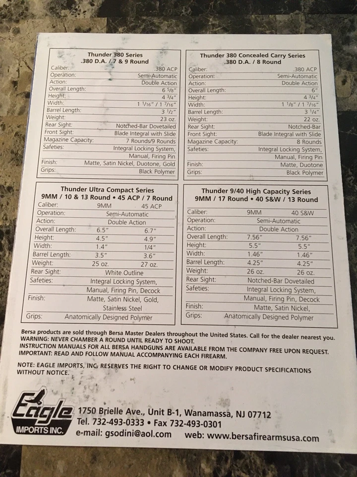 Catálogo tríptico de armas de fuego Bersa Foto 2 de 4