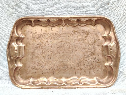 19c Vintage Alt Islamische Moschee Hand- Radierung Messing Servier Tablett Islam
