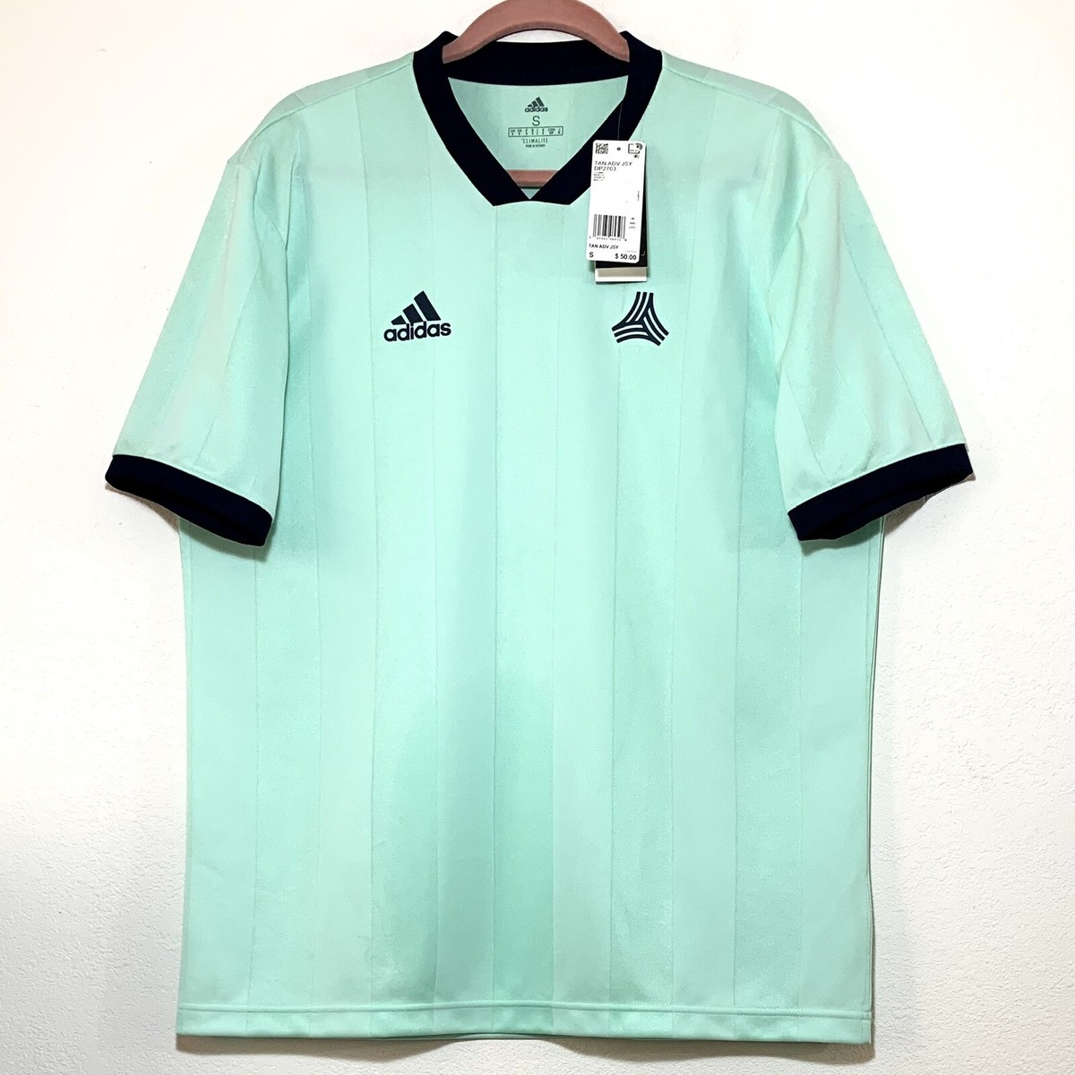 NEW Size S $50 Adidas Climalite TAN ADV JSY Mint Blue Striped Football  Jersey