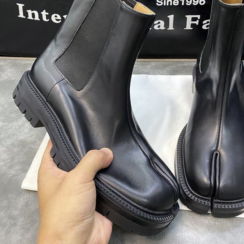 Women Real Leather Cowhide Slit Toe Pull On Ankle Chelsea Boots