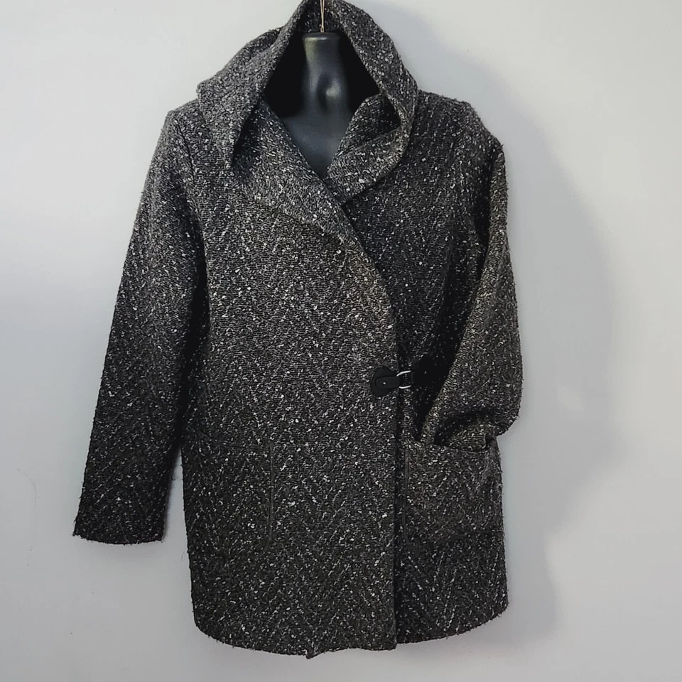 Suéter PAUL COSTELLOE Off Center Lana Cocoon Cárdigan Capucha Correa de Cuero Foto 3 de 4