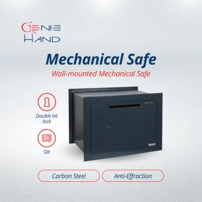 GENIE HAND Security Wall Safe Box with Key, Mechanical Steel Safe with Double Map Lock