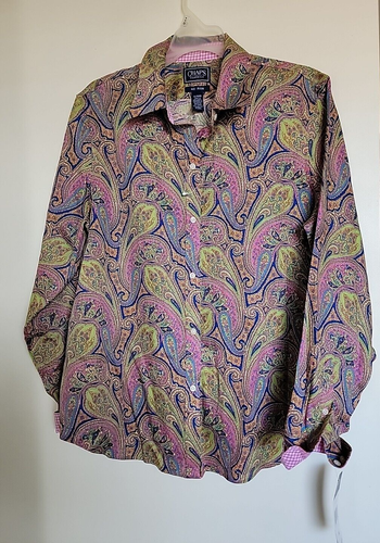 Chaps Blouse Women's XL Long Sleeve Bright Colorful Paisley Button up Shirt NEW