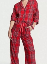 Victoria  s Secret NWT sz XL red plaid flannel pajama set with scrunchie