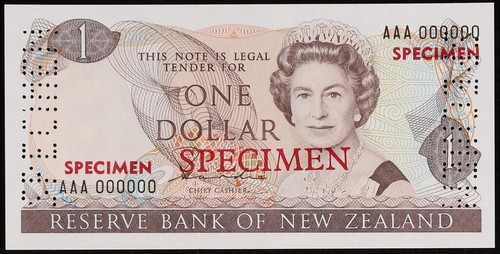 NEW ZEALAND $1 QEII ND (1981-85) sig Hardie type 2 SPECIMEN. UNC. P-169as.