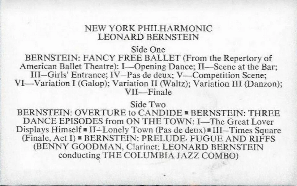 BERNSTEIN CONDUCTS BERNSTEIN FANCY FREE CANDIDE ON THE TOWN CASSETTE ALBUM - Image 4 of 4