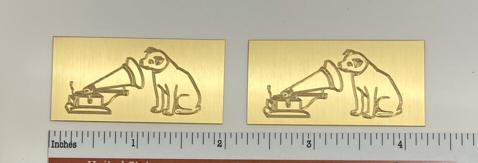 Image 1 - RCA Victor Nipper Dog and Cone Speaker Badge Custom Engraved Brass PAIR