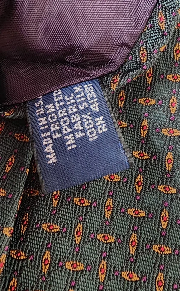 "Corbata Polo Ralph Lauren para hombre verde geométrica lunares vintage años 90 EE. UU. 58"" X 4""" Foto 4 de 4