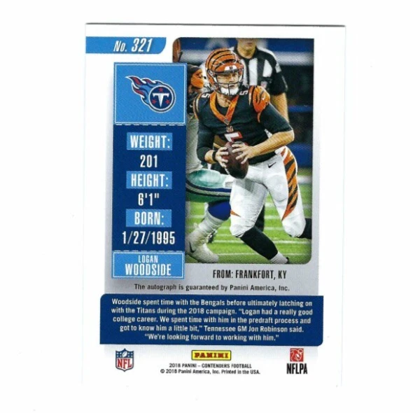 2018 Panini Contenders - Rookie Ticket - #321 Logan Woodside (AU, RC) - Image 2 of 2