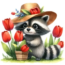 Tulips & Cute Animal Wall Decal - Spring Decor for Nursery 18X18