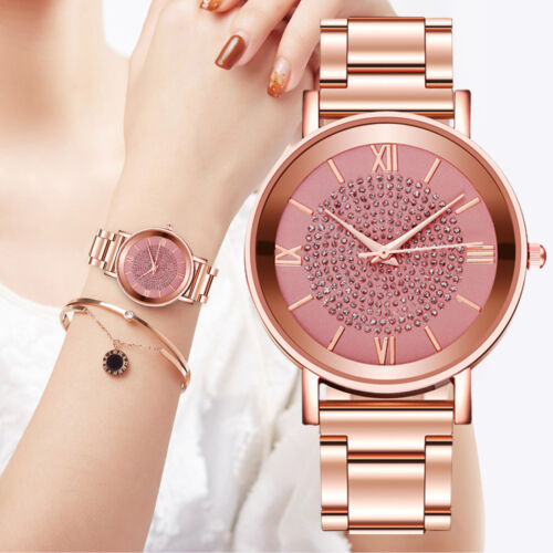 Waterproof Fashion Women Luxury Stainless Steel Crystal Quartz Round Wrist Watch