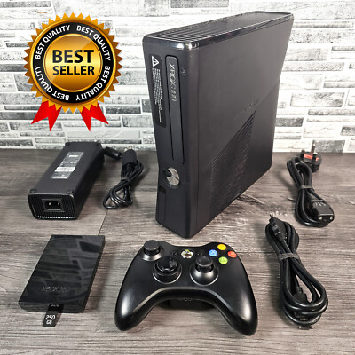 250GB Xbox 360 Slim Konsole Full Set Up! - Matt Black PAL (getestet/funktionstüchtig)