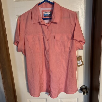 NWT Women's XL Magellan Fish Gear SS Blouse Aransas Pass HTHR Plus Sugar Coral