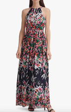 Eliza J Women's Navy Floral Printed Halter Maxi Dress Size 2