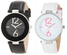 NEW ANNE KLEIN WHITE & PINK LEATHER BAND+SILVER TONE DIAL WATCH+BOX