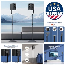 Elegant Matte Black Speaker Stands, Adjustable Height 28-38in for  Audio