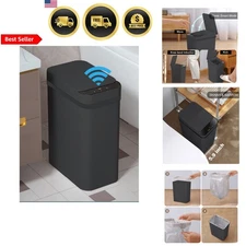 Touchless Bathroom Trash Can 2.5 Gallon Slim Sensor Auto Open Black