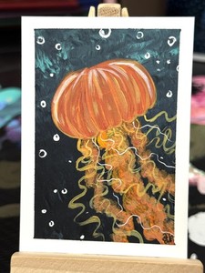 ACEO Original Jellyfish Ocean Animal Art Card Miniature Painting Sarah Wilbourn