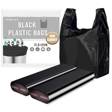 Black Plastic Grocery Bags, 100 Pack, 11.5'x 6.5" x 21', 22 Pound Capacity, H...