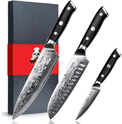 SHAN ZU Damastmesser-Set, 3-Teilig Japanisches Superstahl-Damast-Küchenmesser-Se