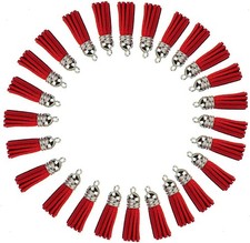 Keychain Tassels Leather Tassel Pendants with Silver White Caps,Tassel Charm for