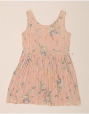 VINTAGE Womens Sleeveless A-Line Dress UK 14 Medium Pink Floral AC06