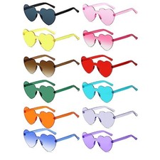 12 Pairs Oversized Heart Shaped Rimless Sunglasses Multicolor Party Favors