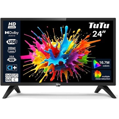 LED Fernseher 24 Zoll HD TV mit DVB-T/T2, USB, HDMI, Hotelmodus, schwarz