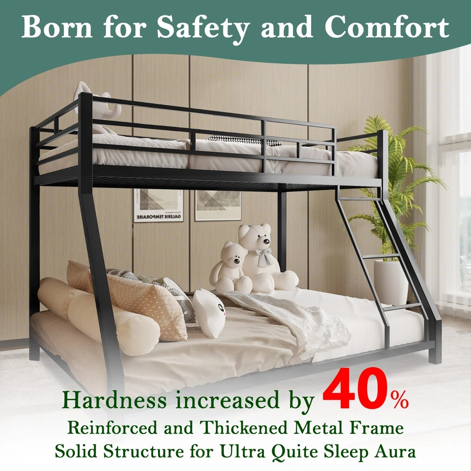 Heavy Bunk Beds Twin Over Full Size Metal Bunk Bed With Bottom Space & Guardrail - Image 4 of 4