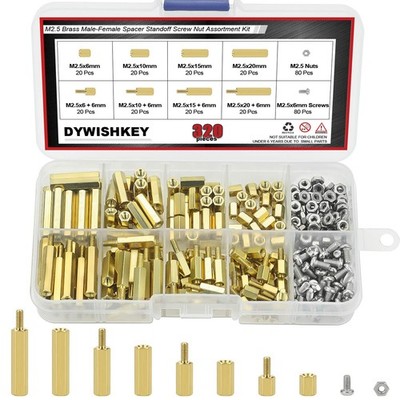 320 Pieces Male Female Hex Brass Spacer Standoff Screw Nut Assortment Kit (M2.5)