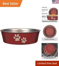 Elegant Medium Merlot Dog Cat Bowl - Stainless Steel Design