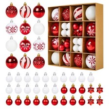 44Pcs Christmas Baubles, Red and White Christmas Tree Decorations Set F4