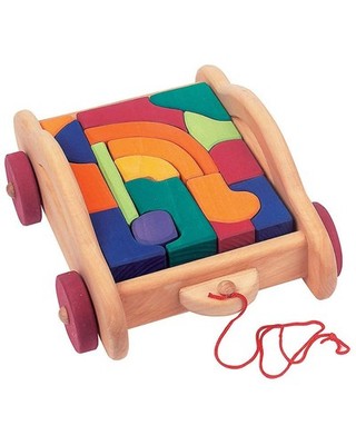 NIC Toys Glueckskaefer Carriage with Blocks 17 Pieces
