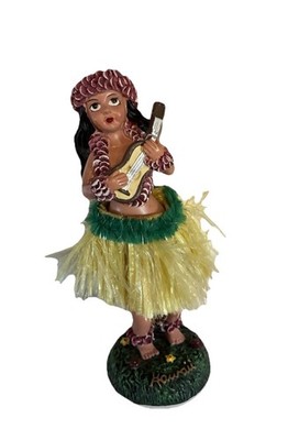 Vintage Hula Girl Green Grass Bobble Dashboard Hawaii Sticker Dash 6.5 