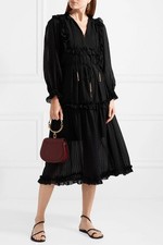 Zimmermann Black Sheer Ruffled Silk Tie Waist Dress Size 2 (AU 12)