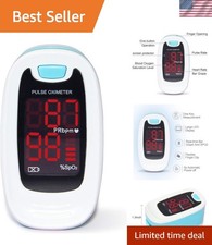 Fingertip Pulse Oximeter Blood Oxygen Saturation Monitor with Lanyard Blue Wh...