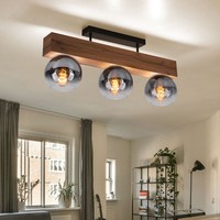 Deckenleuchte Holzleuchte Wohnzimmerlampe 3-Flammig E27 Rauchglas Natur Schwarz