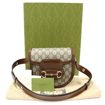 GG Supreme Canvas Brown Leather Horsebit 1955 Round Mini