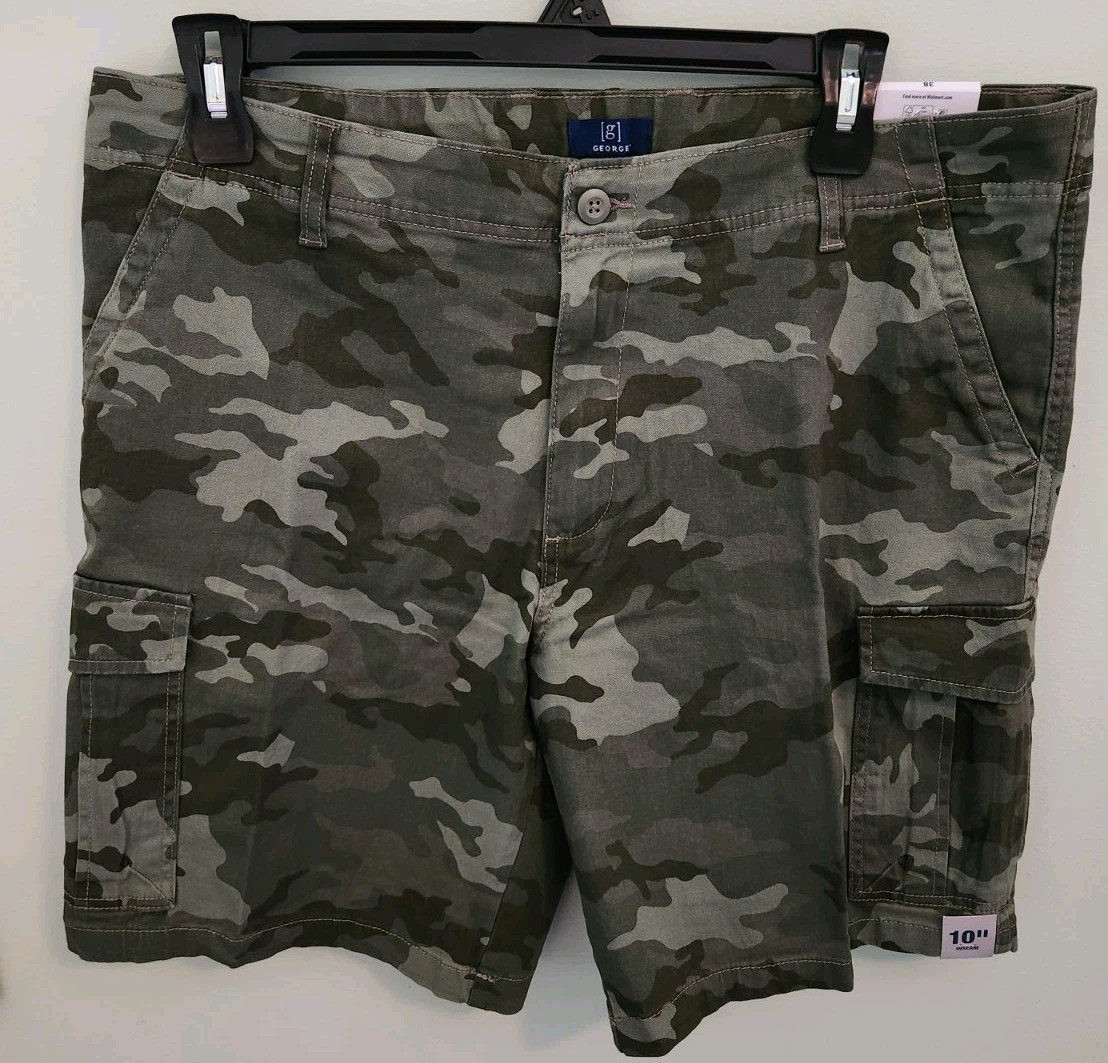 George Men's SIZE 38 Flat Front CARGO Shorts At the Knee 10