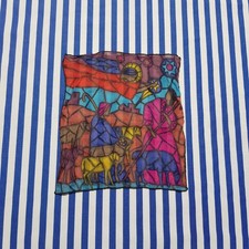 Farbenfrohes Tuch, 27,5x26 cm, Schaf, Hirt, Dorf, Stern Muster