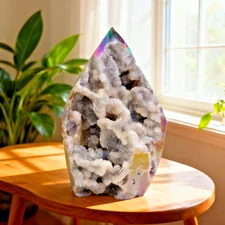 Angel Aura Sphalerite Druzy Tower Crystal Geode Decor Mineral Specimen Gift
