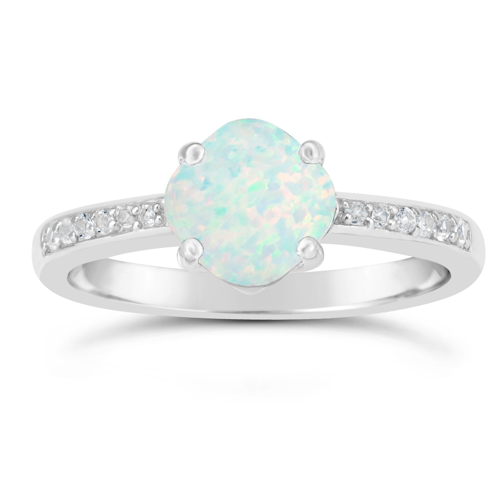 Elegant Engagement Ring Created Opal White Topaz 925 Sterling Silver - Size 8-image