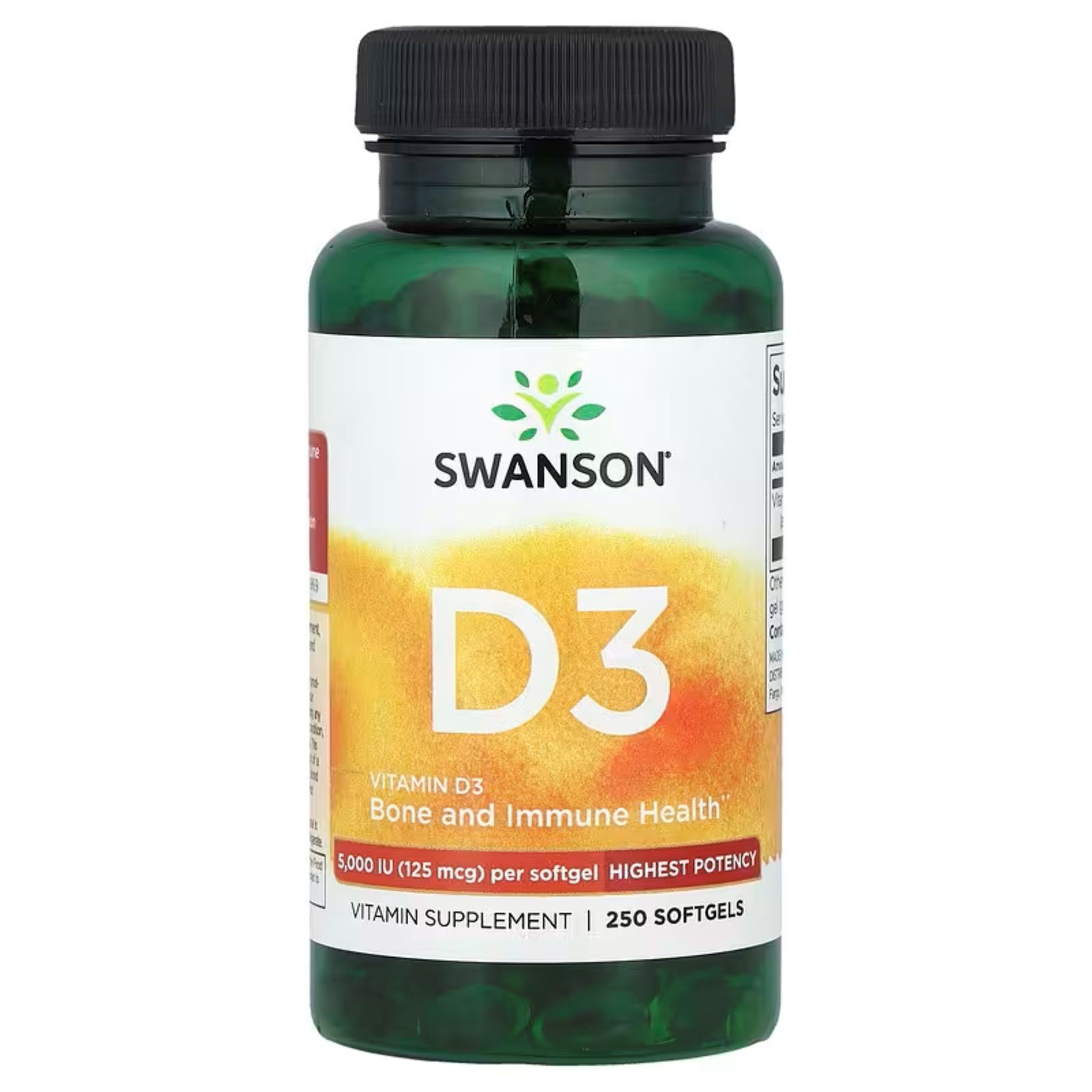 SWANSON VITAMIN D-3 5000IU BONE HEALTH IMMUNE CARDIOVASCULAR HEALTH 250 SOFTGELS