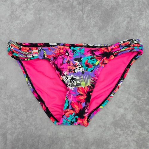 Xhilaration Pink Black Purple Floral Medium Cheeky Bikini Bottom Swimwear - Picture 1 of 7
