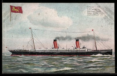 Postcard Passenger Ship S.S. Campania the Cunard Line on the high seas 