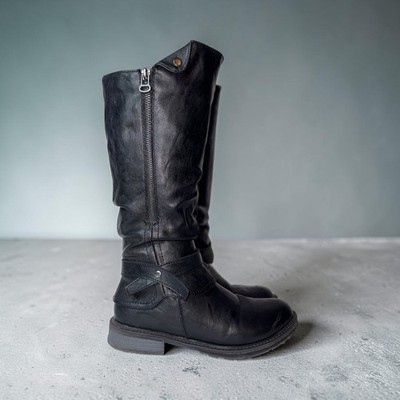 Patrizia Womens Black Slouchy Moto Tall Boots Size 6 Side Zip Lug Sole