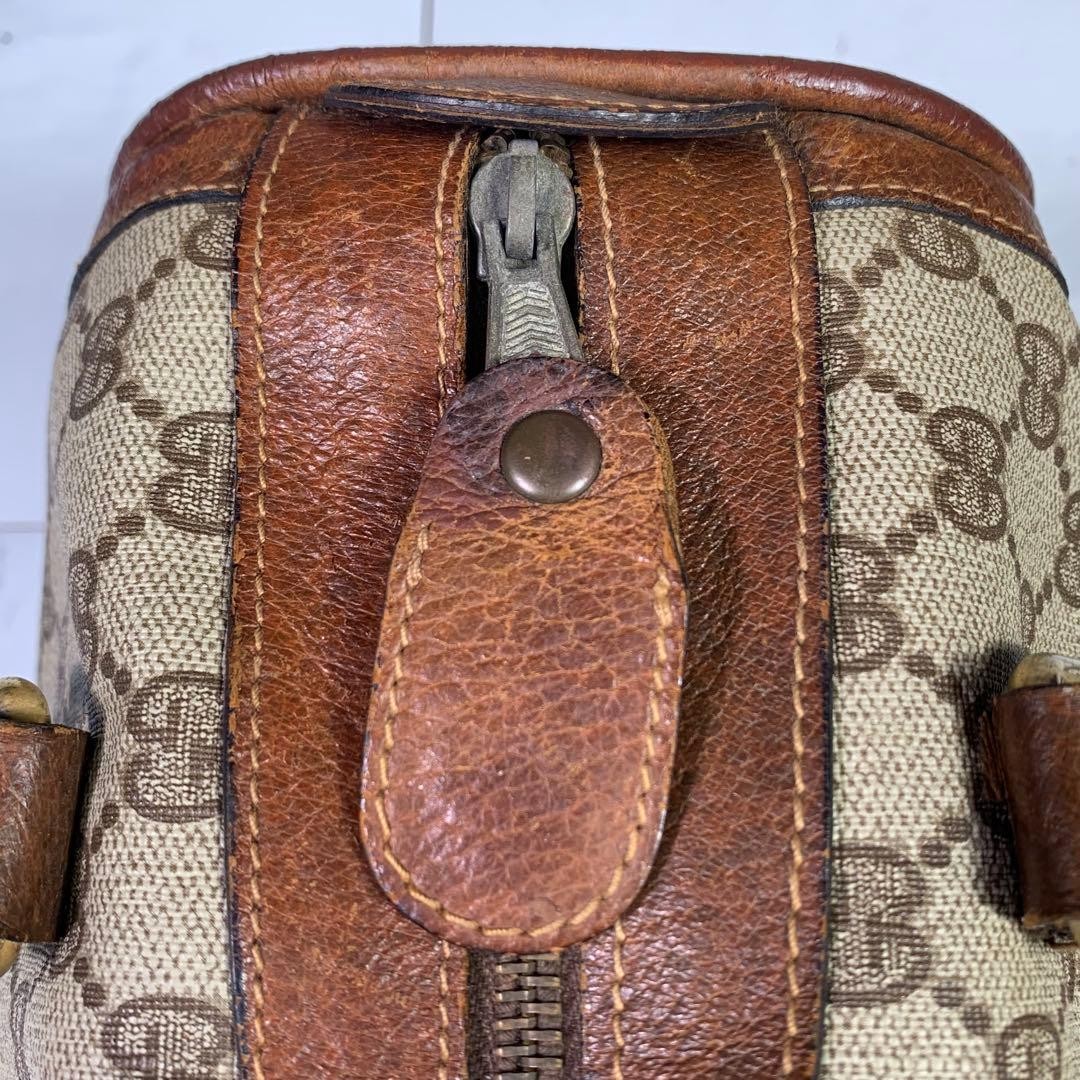 Gucci Old GG Pattern Sherry Line Mini Boston Bag Brown Leather 12x9x6 in — image 8