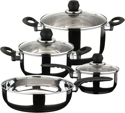 Practika 7-Piece Stainless Steel Cookware Set, Includes Stockpot, Stew Pot, Sauc