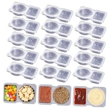 15 Sets Double Compartment Condiment Containers with Lid, Transparent Small 