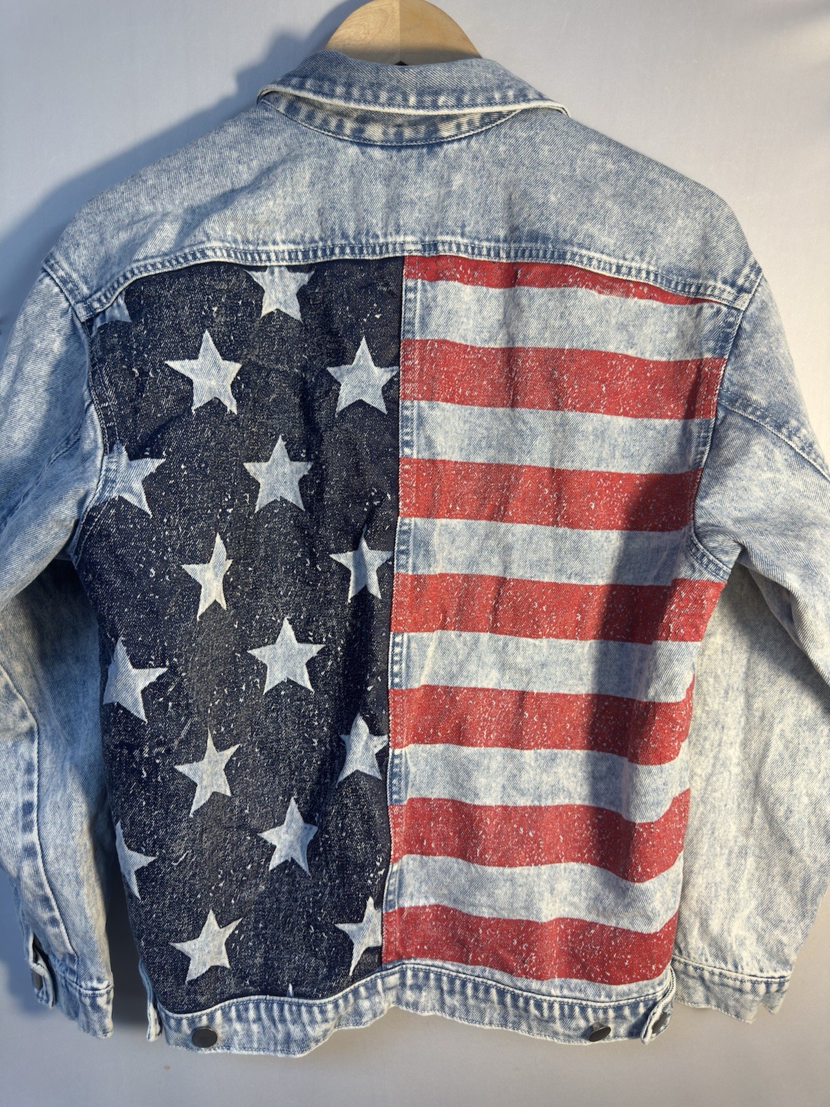 H&M Divided Denim Jacket American Flag Back Patch Women Size 2 Patriotic